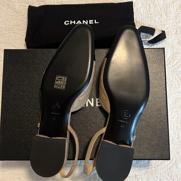 BNIB Chanel slingback flats la skin and patent calfskin beige and black size 40 - Picture 3 of 5